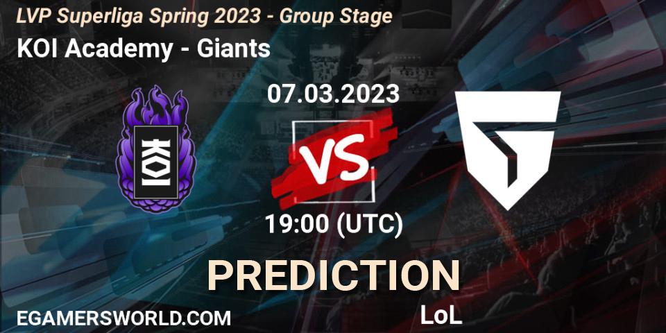 Pronósticos KOI Academy - Giants. 07.03.2023 at 19:00. LVP Superliga Spring 2023 - Group Stage - LoL