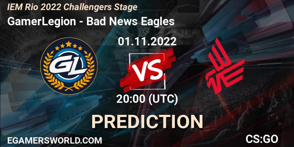 Pronósticos GamerLegion - Bad News Eagles. 01.11.2022 at 21:25. IEM Rio 2022 Challengers Stage - Counter-Strike (CS2)