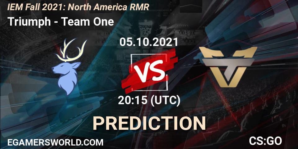 Pronósticos Triumph - Team One. 05.10.2021 at 20:45. IEM Fall 2021: North America RMR - Counter-Strike (CS2)