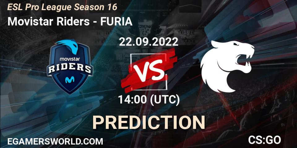 Pronósticos Movistar Riders - FURIA. 22.09.2022 at 14:00. ESL Pro League Season 16 - Counter-Strike (CS2)