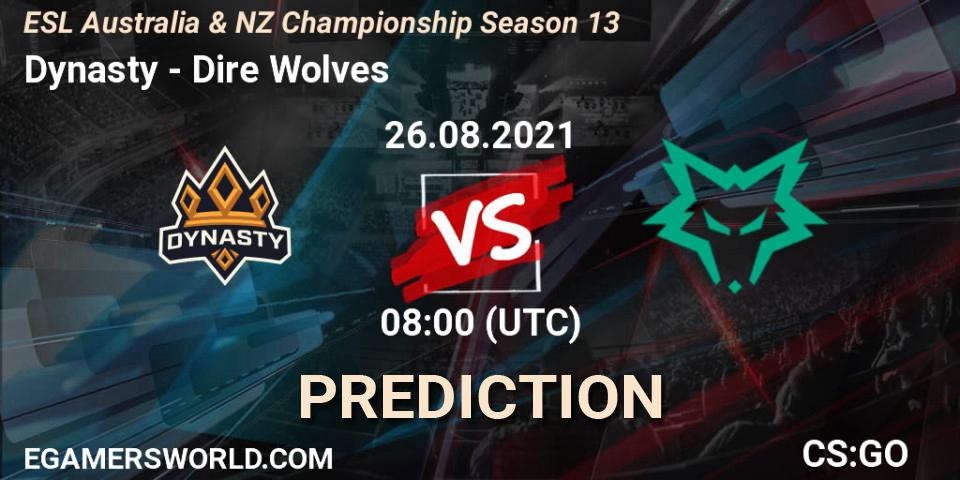 Pronósticos Dynasty - Dire Wolves. 26.08.2021 at 08:00. ESL Australia & NZ Championship Season 13 - Counter-Strike (CS2)