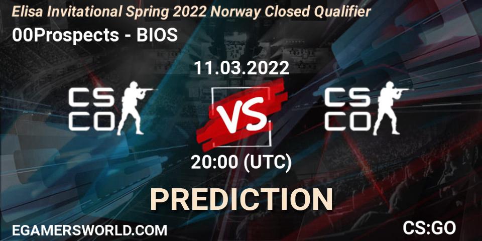 Pronósticos 00Prospects - BIOS. 11.03.2022 at 20:00. Elisa Invitational Spring 2022 Norway Closed Qualifier - Counter-Strike (CS2)