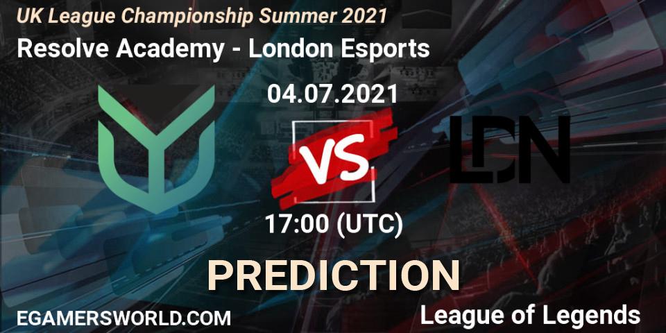 Pronósticos Resolve Academy - London Esports. 04.07.2021 at 17:00. UK League Championship Summer 2021 - LoL