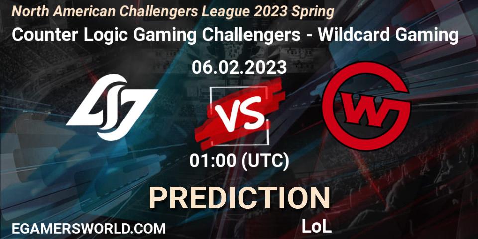 Pronósticos Counter Logic Gaming Challengers - Wildcard Gaming. 06.02.23. NACL 2023 Spring - Group Stage - LoL