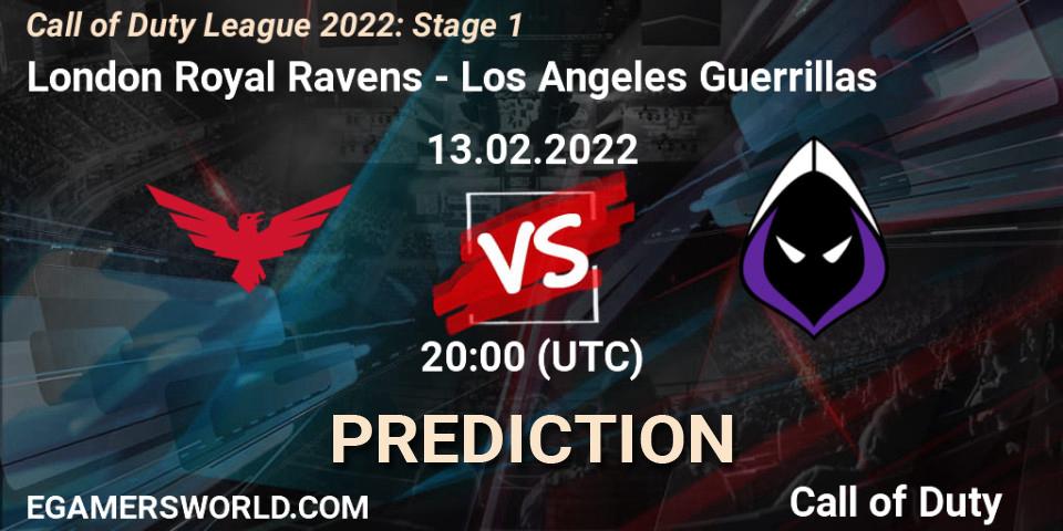 Pronósticos London Royal Ravens - Los Angeles Guerrillas. 13.02.22. Call of Duty League 2022: Stage 1 - Call of Duty