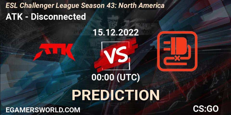 Pronósticos ATK - Disconnected. 15.12.2022 at 01:00. ESL Challenger League Season 43: North America - Counter-Strike (CS2)
