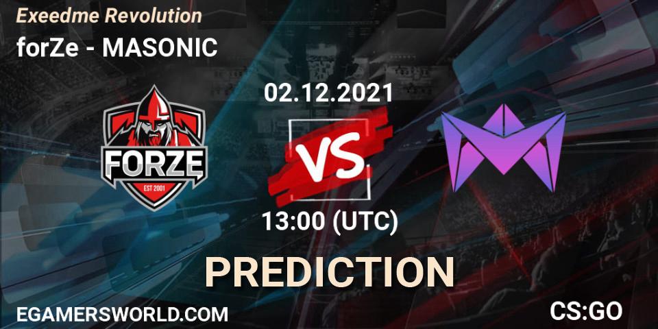 Pronósticos forZe - MASONIC. 02.12.2021 at 13:00. Exeedme Revolution - Counter-Strike (CS2)