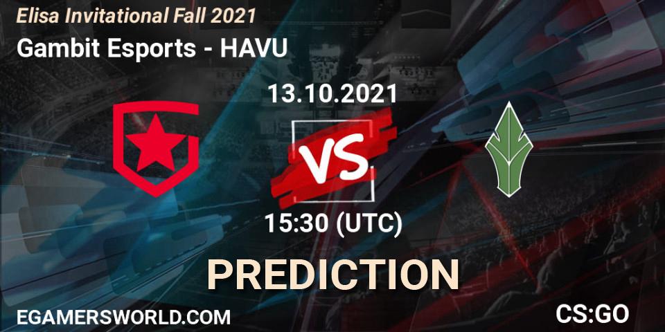 Pronósticos Gambit Esports - HAVU. 13.10.2021 at 15:30. Elisa Invitational Fall 2021 - Counter-Strike (CS2)