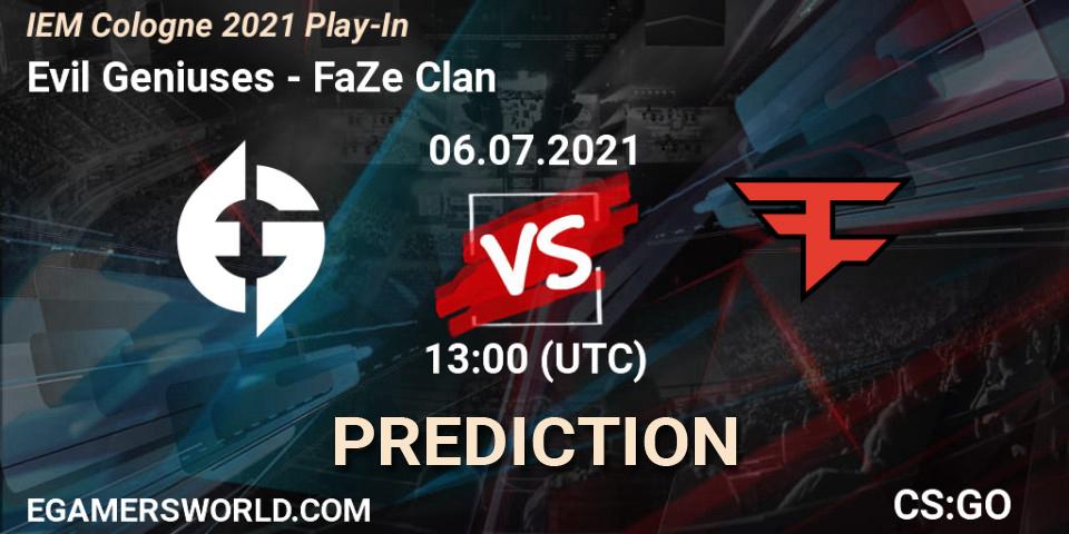 Pronósticos Evil Geniuses - FaZe Clan. 06.07.2021 at 13:35. IEM Cologne 2021 Play-In - Counter-Strike (CS2)