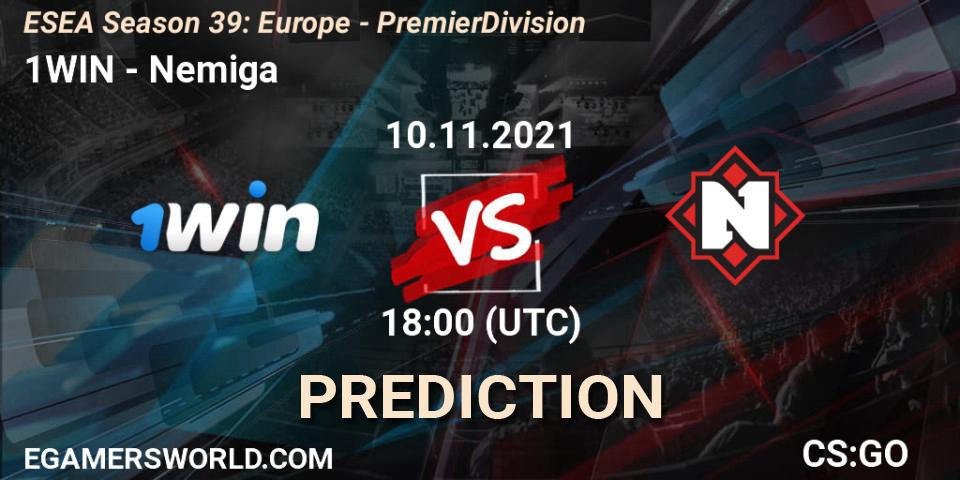 Pronósticos 1WIN - Nemiga Gaming. 12.11.2021 at 18:00. ESEA Season 39: Europe - Premier Division - Counter-Strike (CS2)
