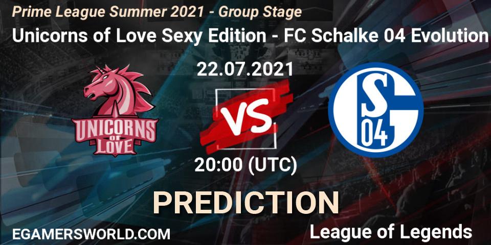 Pronósticos Unicorns of Love Sexy Edition - FC Schalke 04 Evolution. 22.07.21. Prime League Summer 2021 - Group Stage - LoL