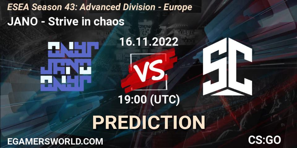 Pronósticos JANO - Strive in chaos. 16.11.2022 at 19:00. ESEA Season 43: Advanced Division - Europe - Counter-Strike (CS2)