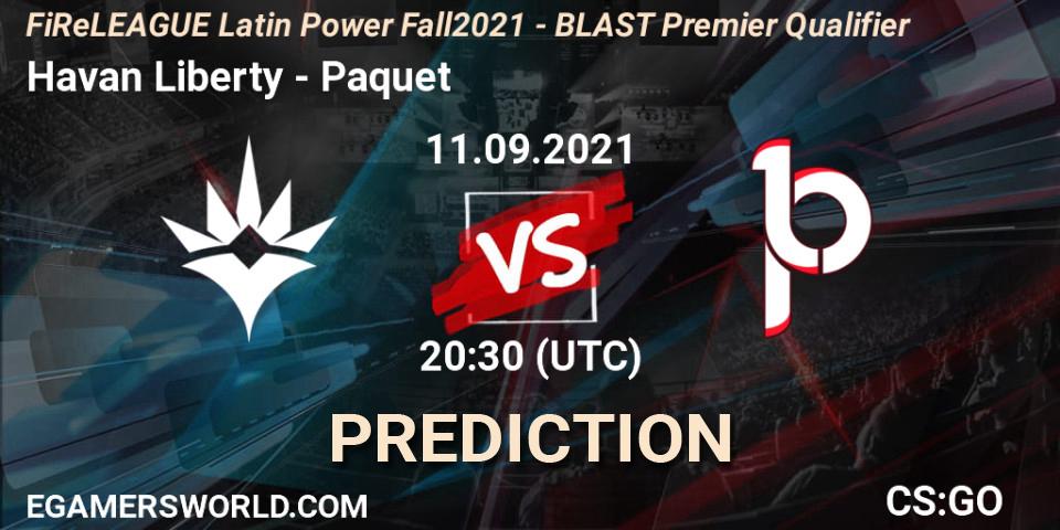 Pronósticos Havan Liberty - Paquetá. 11.09.2021 at 21:00. FiReLEAGUE Latin Power Fall 2021 - BLAST Premier Qualifier - Counter-Strike (CS2)