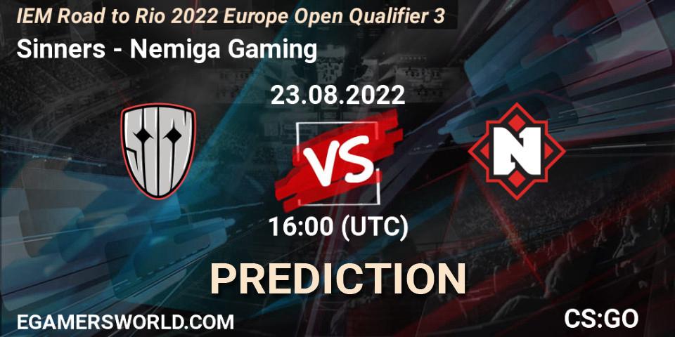 Pronósticos Sinners - Nemiga Gaming. 23.08.2022 at 16:00. IEM Road to Rio 2022 Europe Open Qualifier 3 - Counter-Strike (CS2)