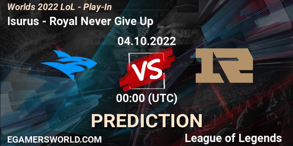 Pronósticos Royal Never Give Up - Isurus. 02.10.2022 at 00:00. Worlds 2022 LoL - Play-In - LoL