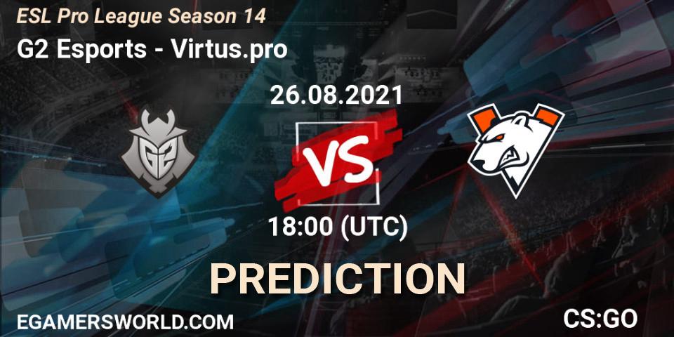 Pronósticos G2 Esports - Virtus.pro. 26.08.2021 at 18:00. ESL Pro League Season 14 - Counter-Strike (CS2)
