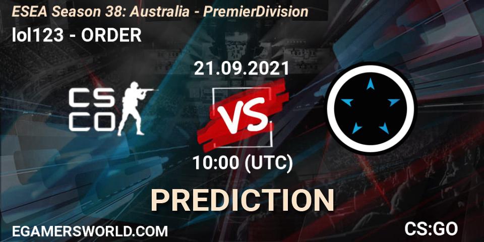 Pronósticos lol123 - ORDER. 21.09.21. ESEA Season 38: Australia - Premier Division - CS2 (CS:GO)