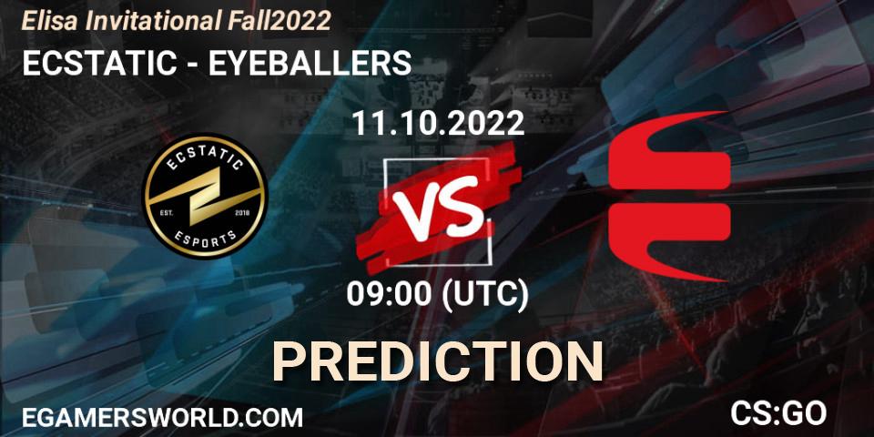 Pronósticos ECSTATIC - EYEBALLERS. 11.10.2022 at 09:00. Elisa Invitational Fall 2022 - Counter-Strike (CS2)