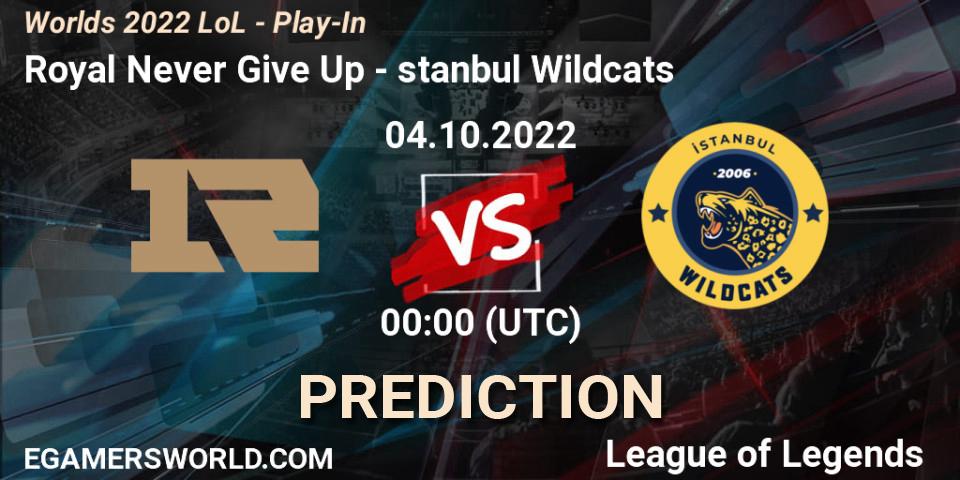 Pronósticos Royal Never Give Up - İstanbul Wildcats. 02.10.2022 at 02:00. Worlds 2022 LoL - Play-In - LoL
