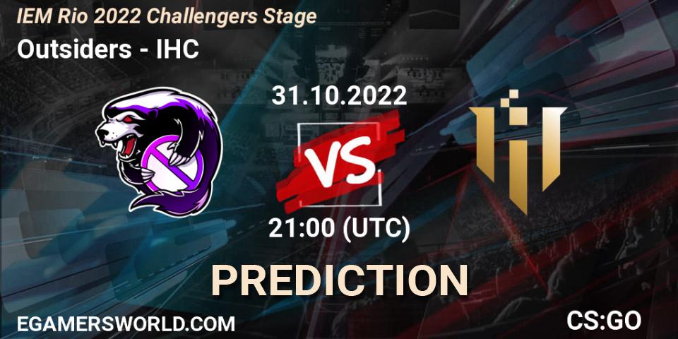 Pronósticos Outsiders - IHC. 31.10.2022 at 21:40. IEM Rio 2022 Challengers Stage - Counter-Strike (CS2)