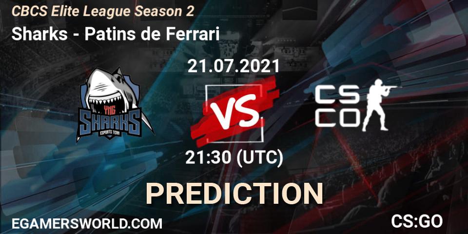 Pronósticos Sharks - Patins de Ferrari. 21.07.2021 at 21:30. CBCS Elite League Season 2 - Counter-Strike (CS2)