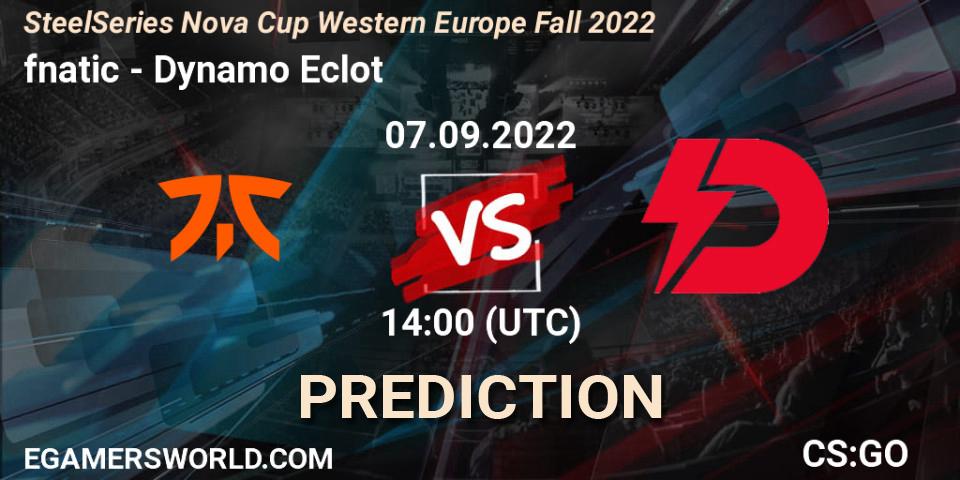 Pronósticos fnatic - Dynamo Eclot. 07.09.2022 at 14:00. SteelSeries Nova Cup Western Europe Fall 2022 - Counter-Strike (CS2)
