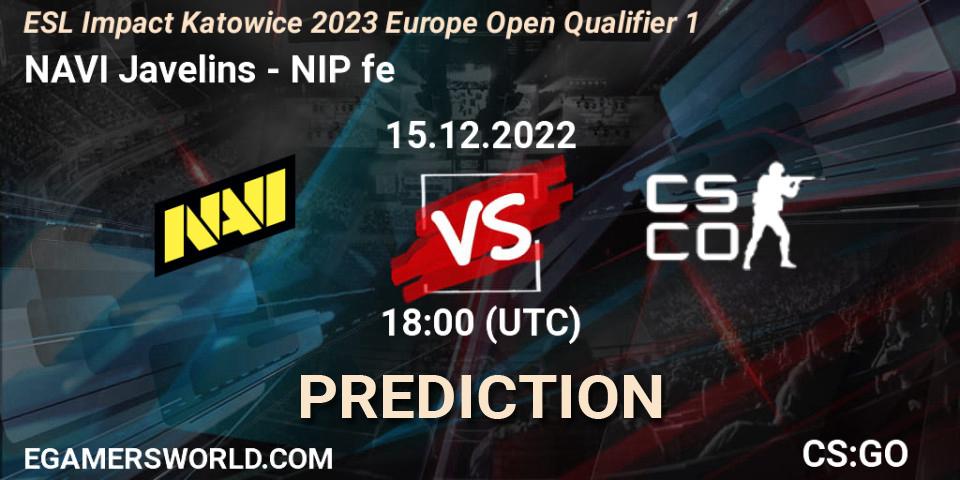 Pronósticos NAVI Javelins - NIP Female. 15.12.2022 at 18:00. ESL Impact Katowice 2023 Europe Open Qualifier 1 - Counter-Strike (CS2)