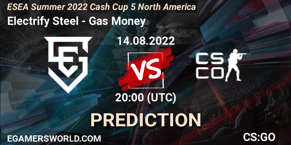 Pronósticos Electrify Steel - Gas Money. 14.08.2022 at 20:10. ESEA Cash Cup: North America - Summer 2022 #5 - Counter-Strike (CS2)