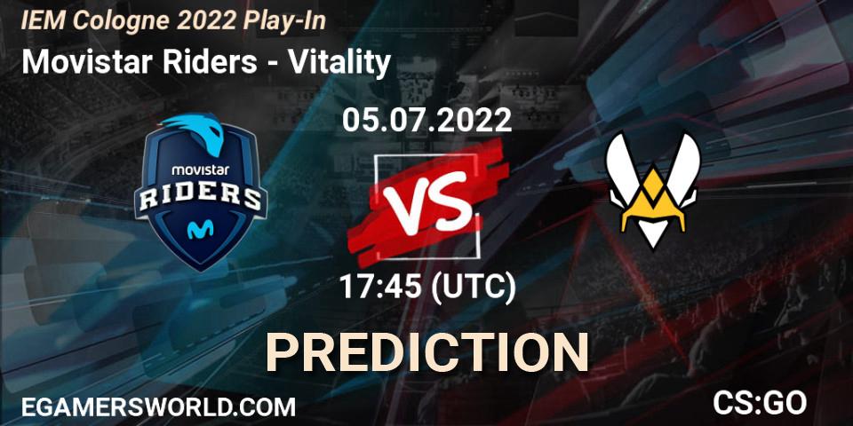 Pronósticos Movistar Riders - Vitality. 05.07.2022 at 18:20. IEM Cologne 2022 Play-In - Counter-Strike (CS2)