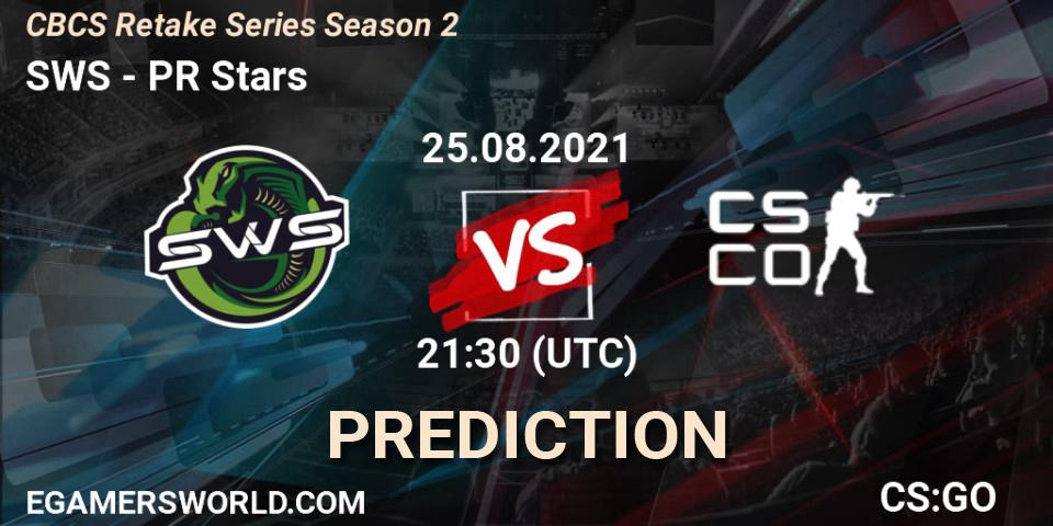 Pronósticos SWS - PR Stars. 25.08.2021 at 21:30. CBCS Retake Series Season 2 - Counter-Strike (CS2)