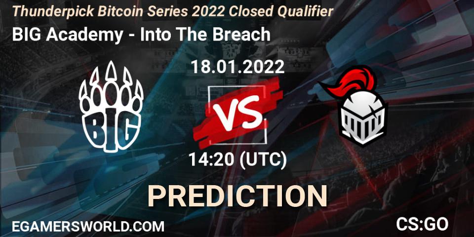 Pronósticos BIG Academy - Into The Breach. 18.01.2022 at 12:10. Thunderpick Bitcoin Series 2022 Closed Qualifier - Counter-Strike (CS2)