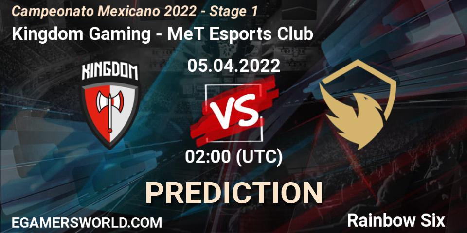 Pronósticos Kingdom Gaming - MeT Esports Club. 05.04.2022 at 02:00. Campeonato Mexicano 2022 - Stage 1 - Rainbow Six