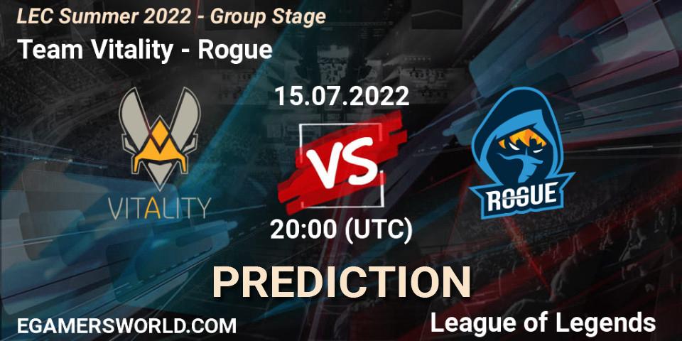 Pronósticos Team Vitality - Rogue. 15.07.2022 at 20:15. LEC Summer 2022 - Group Stage - LoL