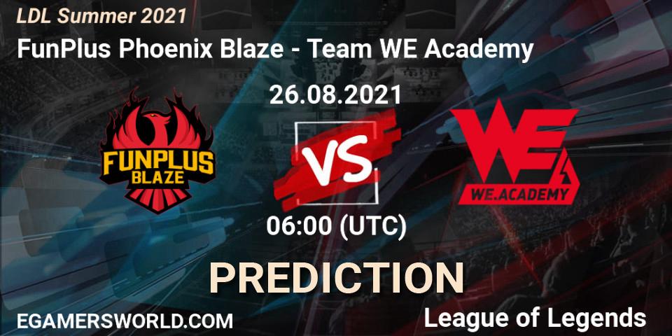 Pronósticos FunPlus Phoenix Blaze - Team WE Academy. 26.08.2021 at 06:00. LDL Summer 2021 - LoL