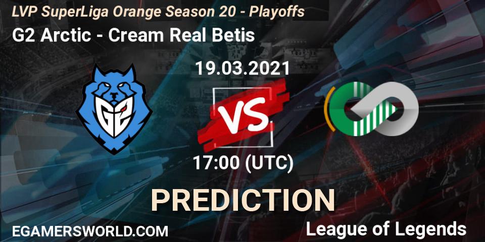 Pronósticos G2 Arctic - Cream Real Betis. 20.03.2021 at 17:00. LVP SuperLiga Orange Season 20 - Playoffs - LoL
