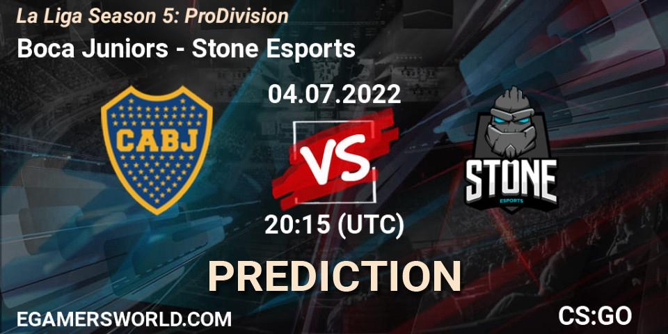 Pronósticos Boca Juniors - Stone Esports. 04.07.2022 at 20:15. La Liga Season 5: Pro Division - Counter-Strike (CS2)