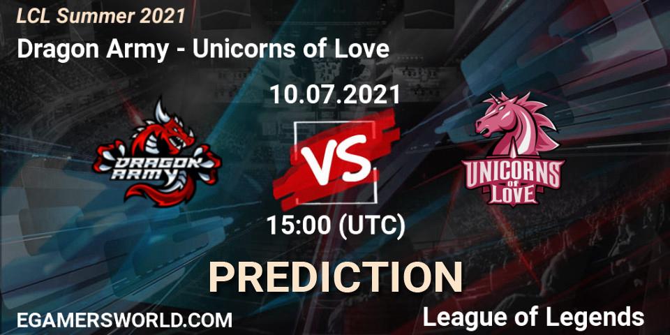 Pronósticos Dragon Army - Unicorns of Love. 10.07.2021 at 15:00. LCL Summer 2021 - LoL