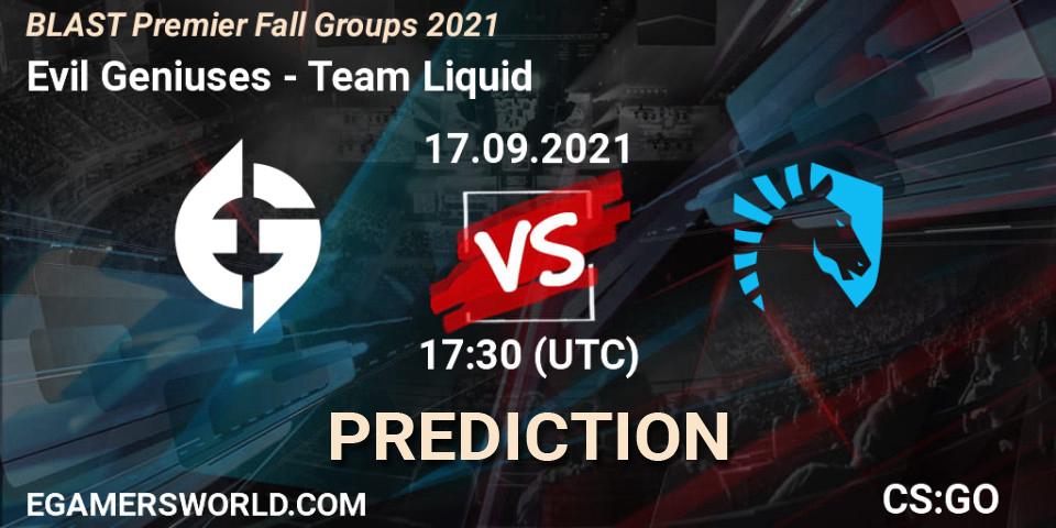 Pronósticos Evil Geniuses - Team Liquid. 17.09.2021 at 17:30. BLAST Premier Fall Groups 2021 - Counter-Strike (CS2)