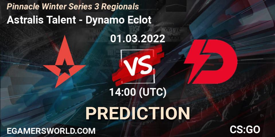 Pronósticos Astralis Talent - Dynamo Eclot. 01.03.2022 at 14:00. Pinnacle Winter Series 3 Regionals - Counter-Strike (CS2)