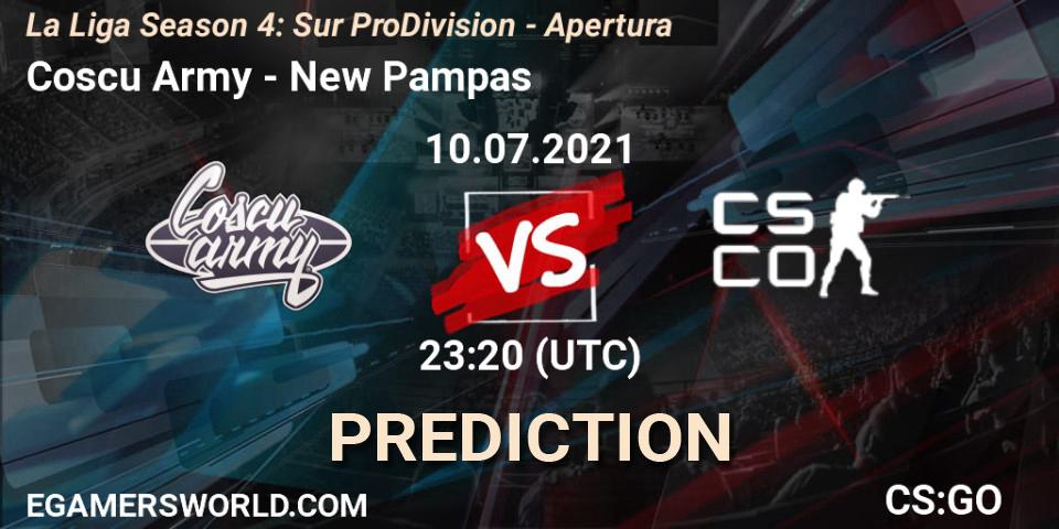 Pronósticos Coscu Army - New Pampas. 10.07.2021 at 22:10. La Liga Season 4: Sur Pro Division - Apertura - Counter-Strike (CS2)