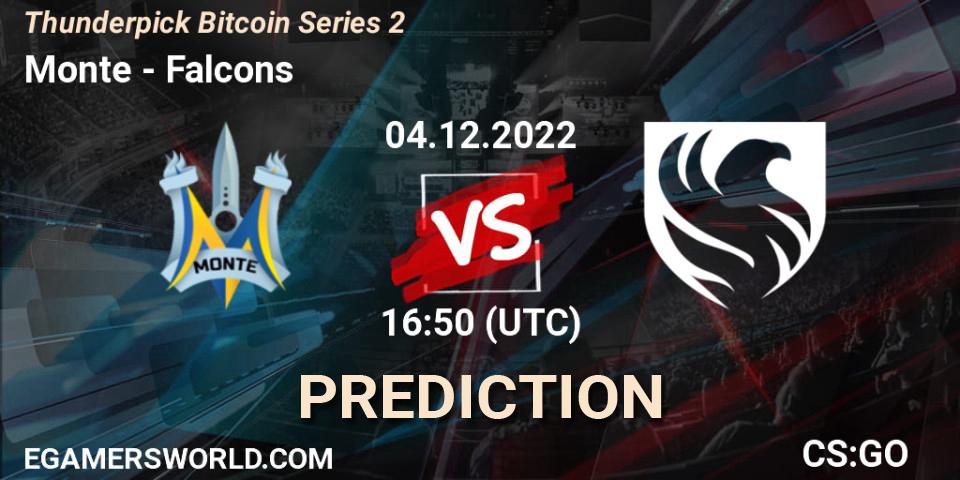 Pronósticos Monte - Falcons. 04.12.2022 at 17:15. Thunderpick Bitcoin Series 2 - Counter-Strike (CS2)
