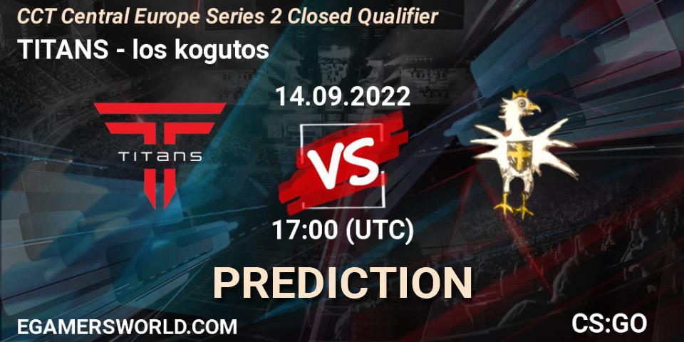 Pronósticos TITANS - los kogutos. 14.09.2022 at 17:50. CCT Central Europe Series 2 Closed Qualifier - Counter-Strike (CS2)