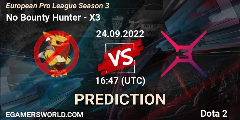 Pronósticos No Bounty Hunter - X3. 24.09.2022 at 16:47. European Pro League Season 3 - Dota 2