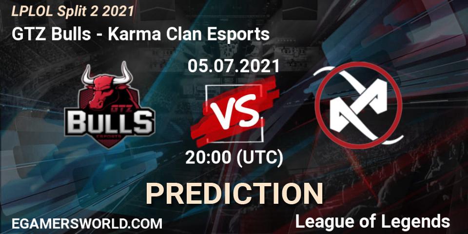 Pronósticos GTZ Bulls - Karma Clan Esports. 05.07.2021 at 20:00. LPLOL Split 2 2021 - LoL