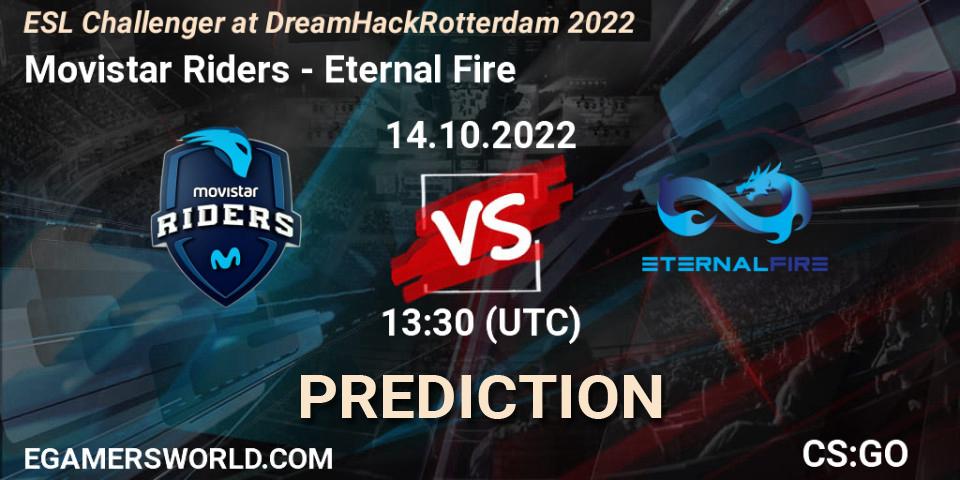 Pronósticos Movistar Riders - Eternal Fire. 14.10.2022 at 14:05. ESL Challenger at DreamHack Rotterdam 2022 - Counter-Strike (CS2)