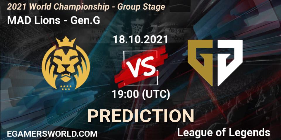 Pronósticos MAD Lions - Gen.G. 18.10.2021 at 19:20. 2021 World Championship - Group Stage - LoL