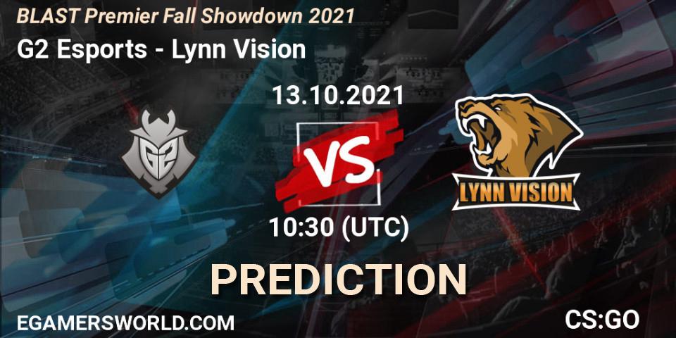 Pronósticos G2 Esports - Lynn Vision. 13.10.2021 at 10:30. BLAST Premier Fall Showdown 2021 - Counter-Strike (CS2)