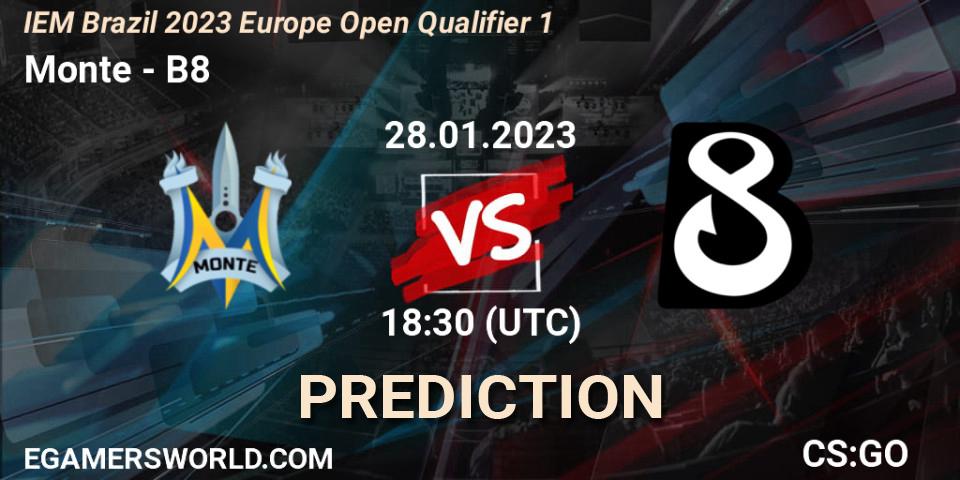 Pronósticos Monte - B8. 28.01.2023 at 18:30. IEM Brazil Rio 2023 Europe Open Qualifier 1 - Counter-Strike (CS2)