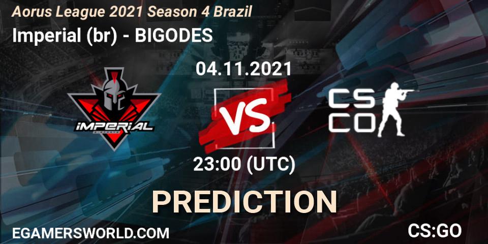 Pronósticos Imperial (br) - BIGODES. 04.11.2021 at 23:00. Aorus League 2021 Season 4 Brazil - Counter-Strike (CS2)