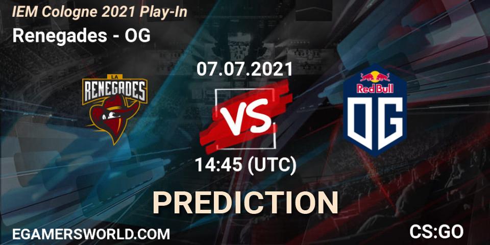 Pronósticos Renegades - OG. 07.07.2021 at 15:00. IEM Cologne 2021 Play-In - Counter-Strike (CS2)